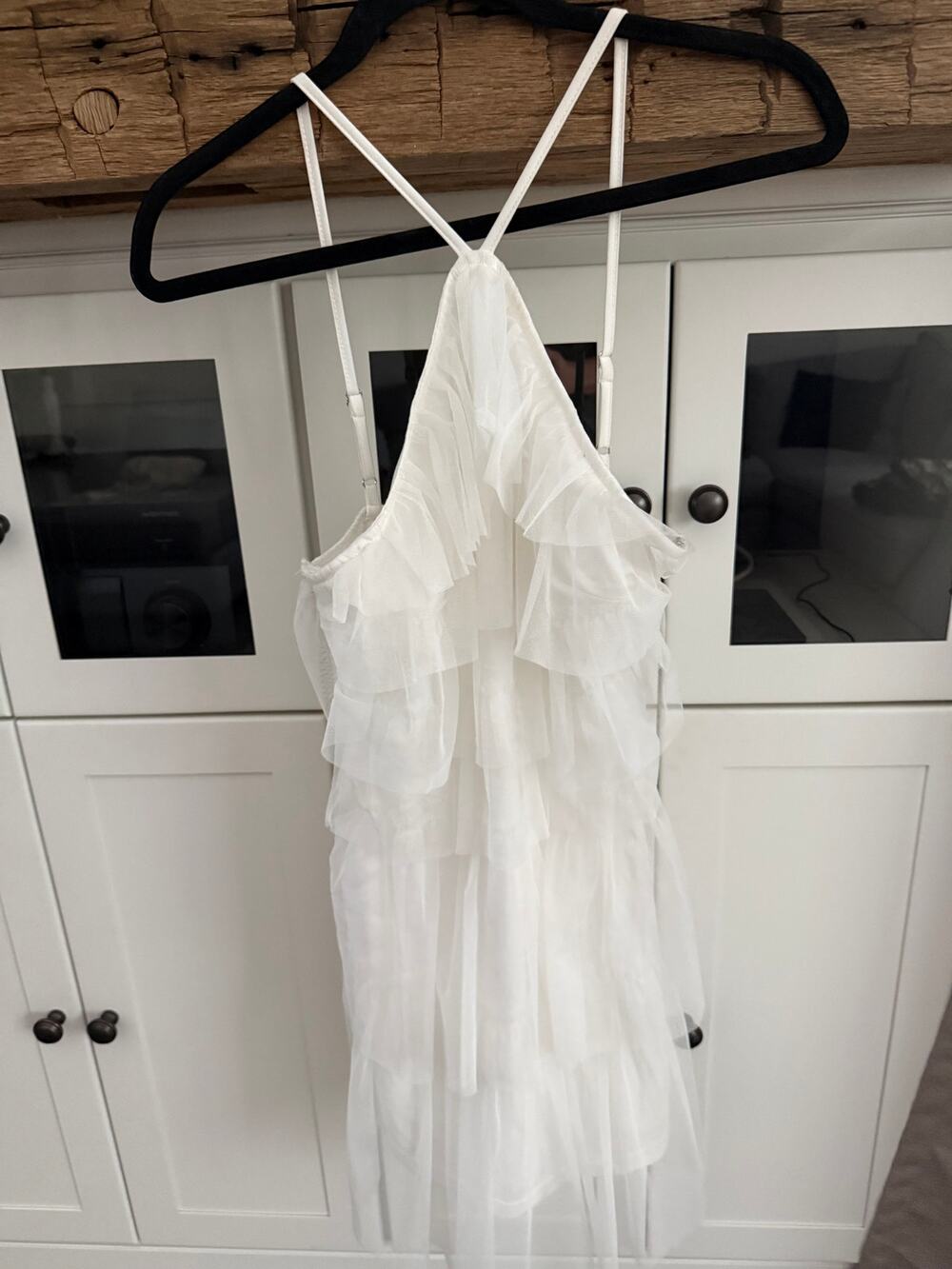 Cloud Ten White Tiered Tulle Ruffle Halter Mini Dress Small Bridal Shower